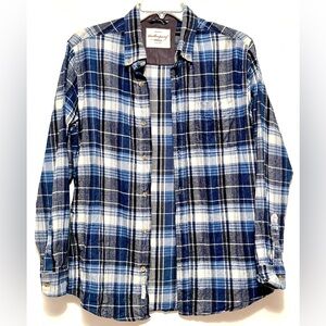 Weatherproof Original Vintage Flannel Plaid Blue White Button Collared Shirt M